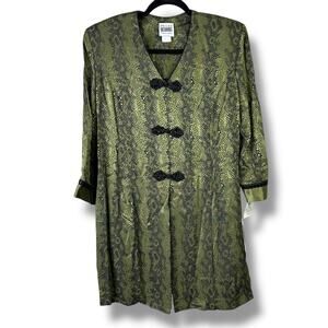 NEW Vintage R&M Richards by Karen Kwong Green Snakeskin Satin Long Blazer Jacket
